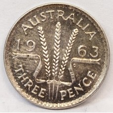 AUSTRALIA 1963 . THREEPENCE . TONED
